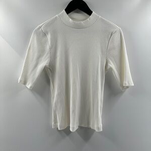 Old Navy White Ribbed High Neck Half Sleeve Top Size Large